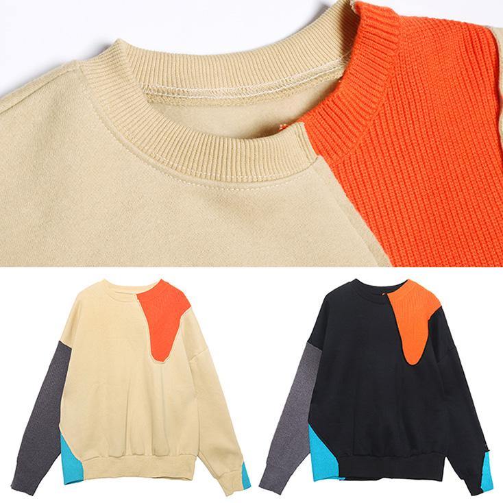 Loose Thick Cotton Patchwork Color Blouses for Wardrobes Khaki Blouse