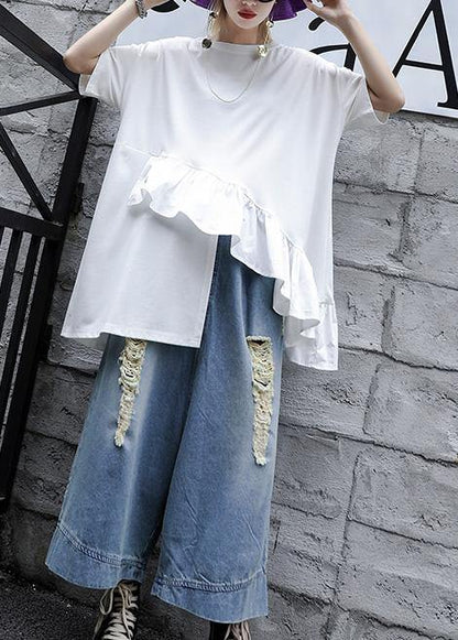 Loose White Cotton Shirts Half Sleeve Daily Summer Tops