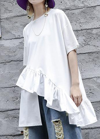 Loose White Cotton Shirts Half Sleeve Daily Summer Tops