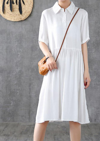 Loose White Lapel Cinched Dress