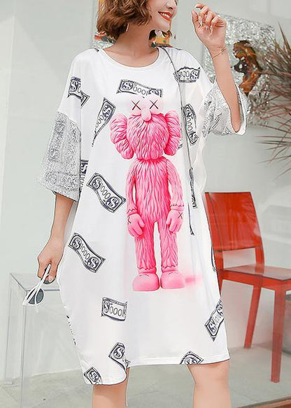 Loose White Prints Cotton Clothes Short Sleeve Traveling Summer Dresses