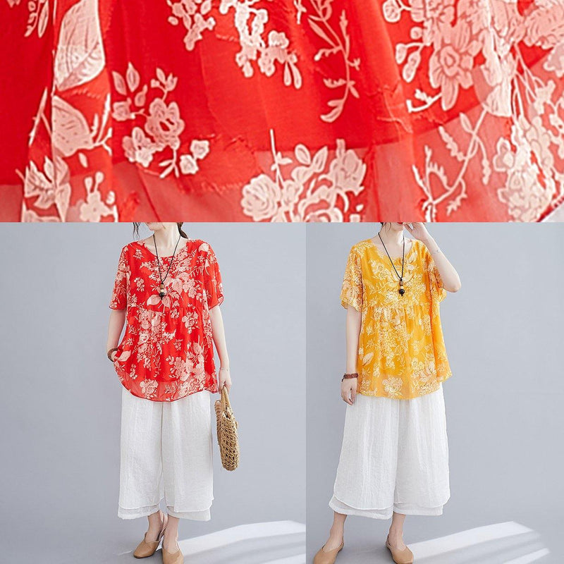 Loose Yellow Small Cotton and Linen Top + Wide Leg Pants Two Pieces