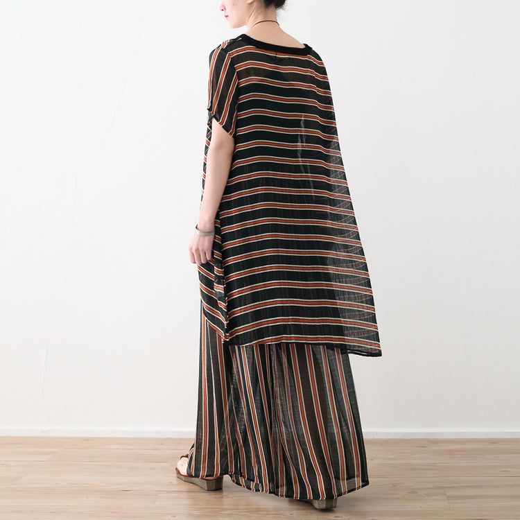 Loose Yellow Striped Ideas Wide Leg Pants Pockets Long Summer Pants