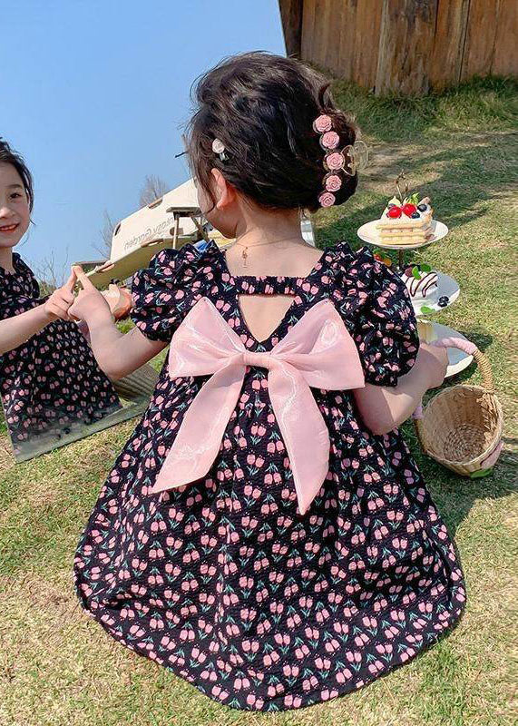 Black Ruffled Print Patchwork Chiffon Baby Princess Dress Summer