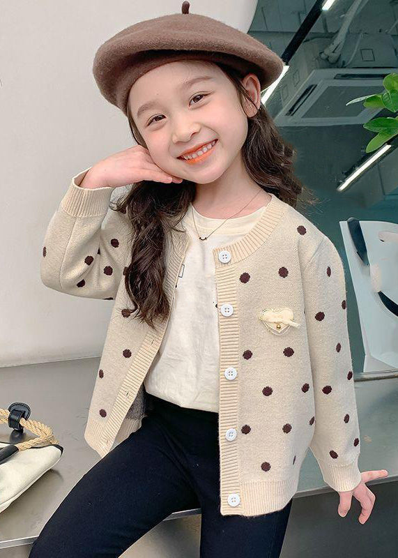 Camel Dot Button Cotton Knit Kids Cardigans Spring