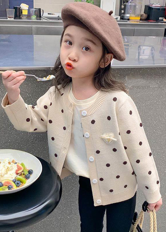 Camel Dot Button Cotton Knit Kids Cardigans Spring