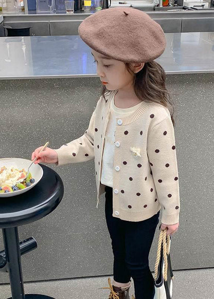 Camel Dot Button Cotton Knit Kids Cardigans Spring