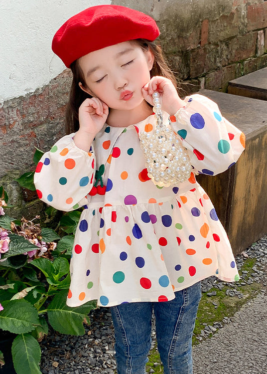 Peter Pan Collar Dot Cotton Tops Long Sleeve