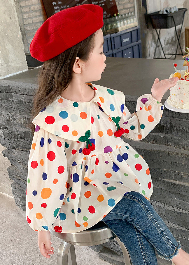 Peter Pan Collar Dot Cotton Tops Long Sleeve