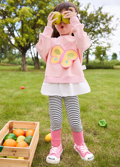 Pink Butterfly Patchwork Sweatshirts and Pants Two Pieces Set Spring