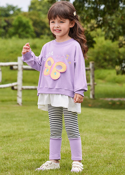 Pink Butterfly Patchwork Sweatshirts and Pants Two Pieces Set Spring
