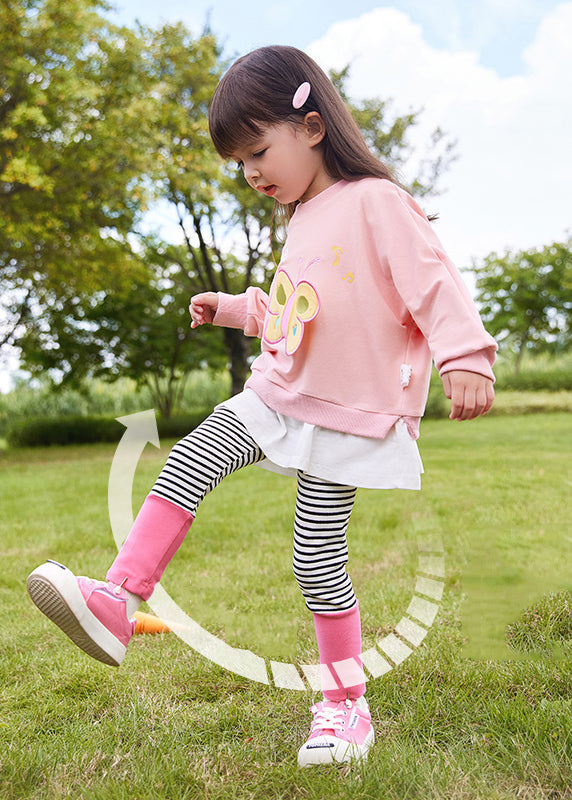 Pink Butterfly Patchwork Sweatshirts and Pants Two Pieces Set Spring