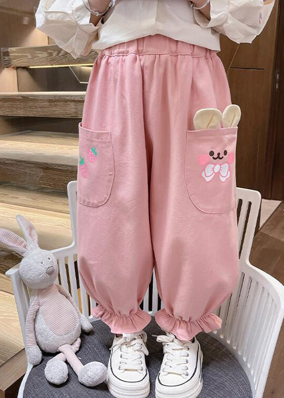 Pink Pockets Patchwork Kids Lantern Pants Spring