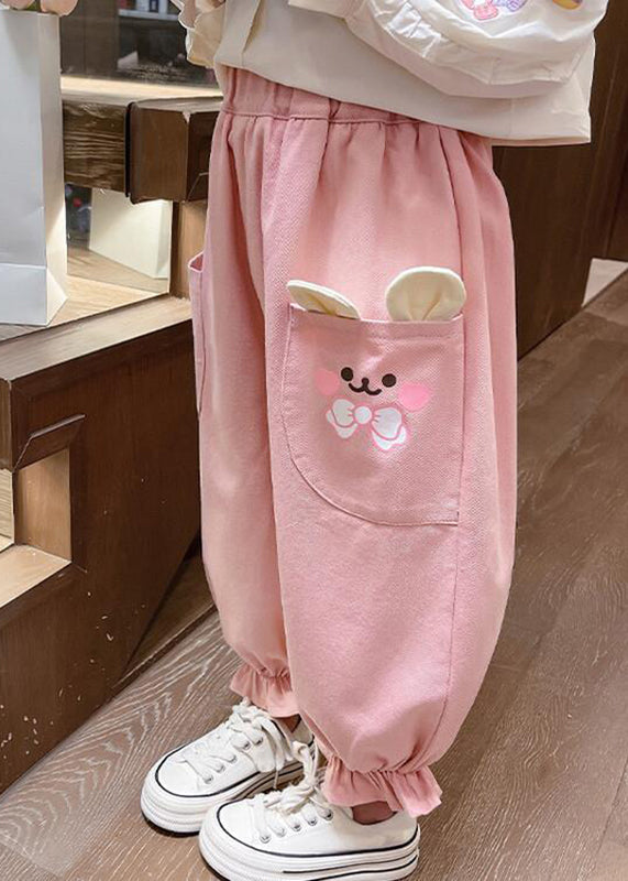 Pink Pockets Patchwork Kids Lantern Pants Spring