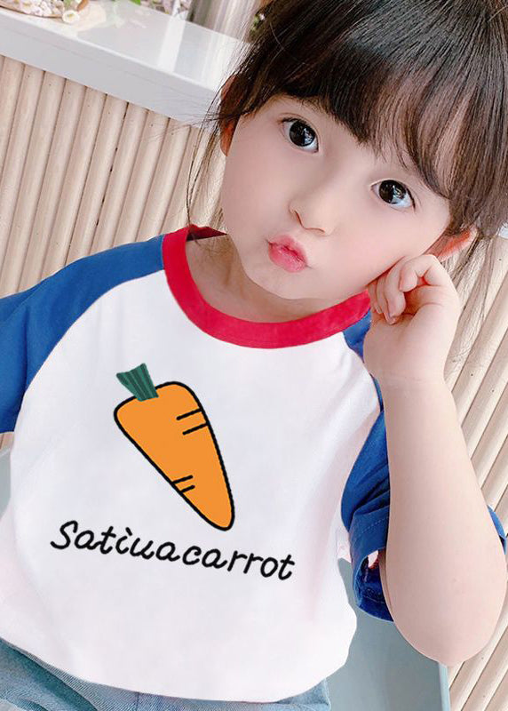 Pink Purple O-neck Graphic Print Kids Tops Summer