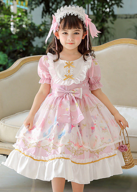 Pink Ruffled Patchwork Bow Chiffon Baby Maxi Dress Summer