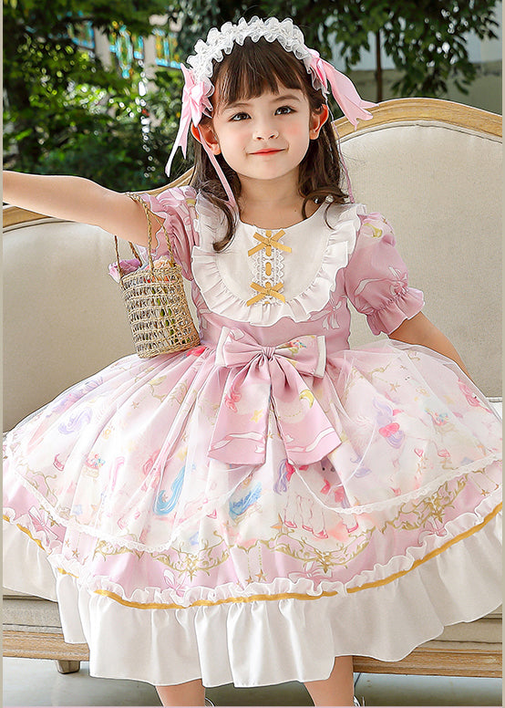 Pink Ruffled Patchwork Bow Chiffon Baby Maxi Dress Summer