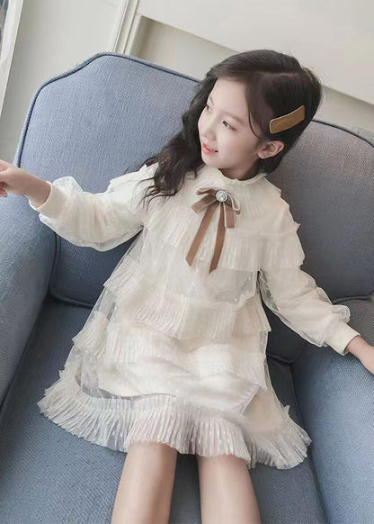 Pink Ruffled Patchwork Warm Fleece Kids Dress Fall