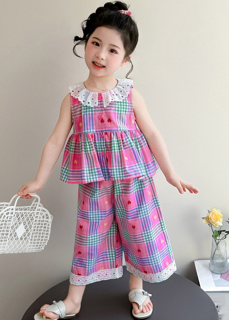 Pink Striped Patchwork T Shirt and Wide Leg Pants Two Piece Set Sleeveless