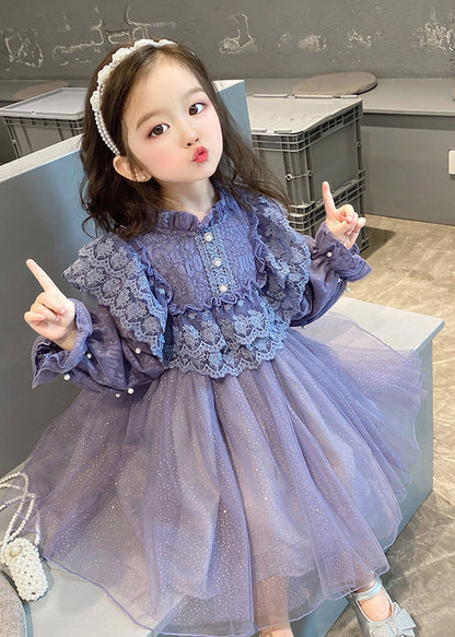 Purple Ruffled Lace Patchwork Tulle Baby Dress Fall