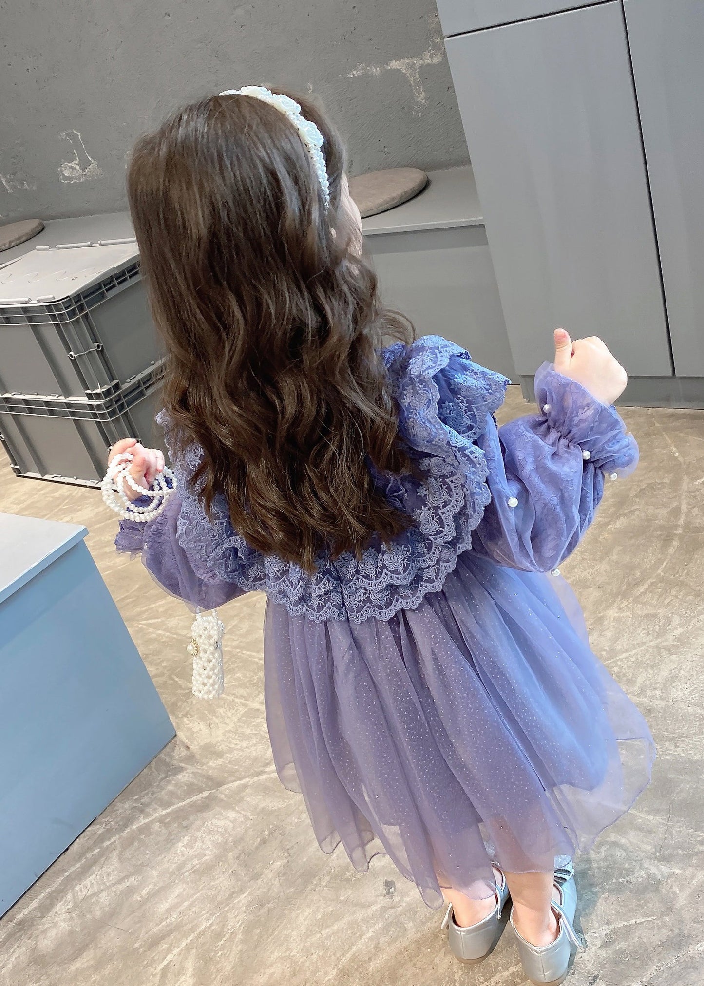 Purple Ruffled Lace Patchwork Tulle Baby Dress Fall