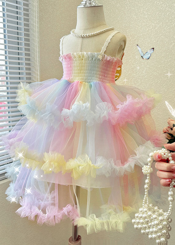 Rainbow Ruffled Layered Patchwork Tulle Baby Dresses Sleeveless