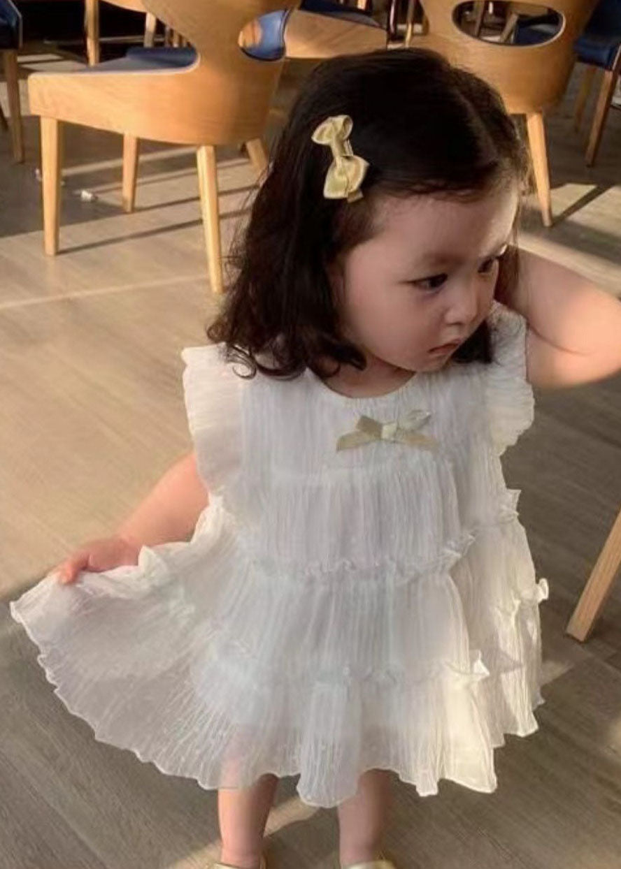 White Ruffled Patchwork Chiffon Kids Long Dresses Summer