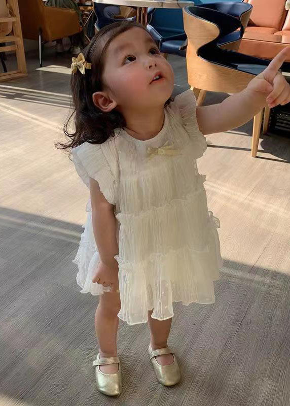 White Ruffled Patchwork Chiffon Kids Long Dresses Summer