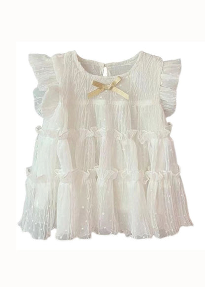 White Ruffled Patchwork Chiffon Kids Long Dresses Summer