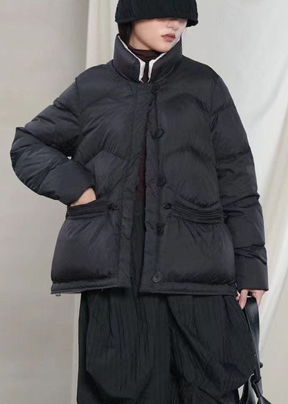 Beige Pockets Button Cinched Winter Duck Down Coat