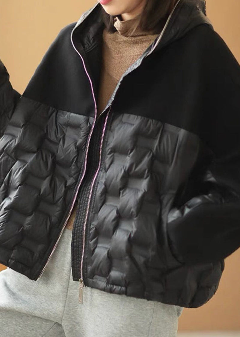 Beige Hooded Patchwork Pockets Winter Duck Down Jackets