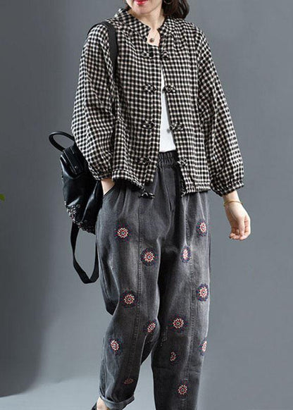 Luxury Yellow O-Neck Plaid Fall Long Sleeve Trench