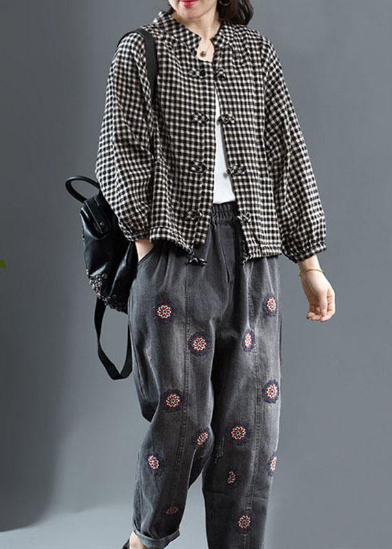 Purple O-neck Plaid Fall Long Sleeve Trench