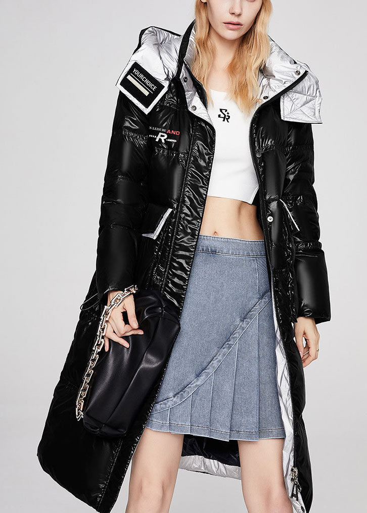 Black Pocket Sfine Warm Winter Duck Down Coat