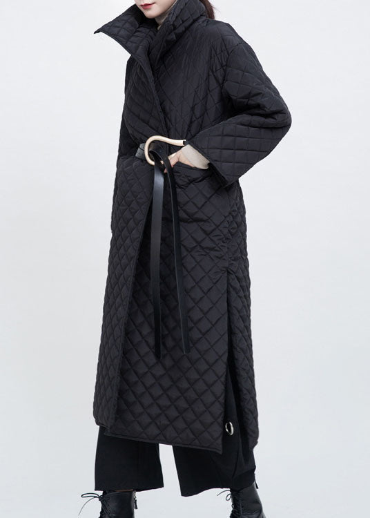 Black Pockets Side Open Winter Cotton Long Sleeve Coats