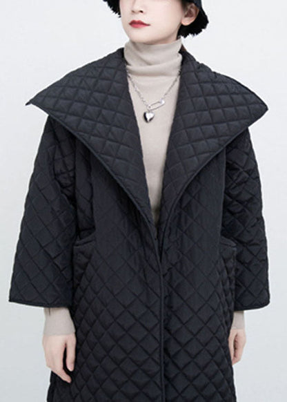 Black Pockets Side Open Winter Cotton Long Sleeve Coats