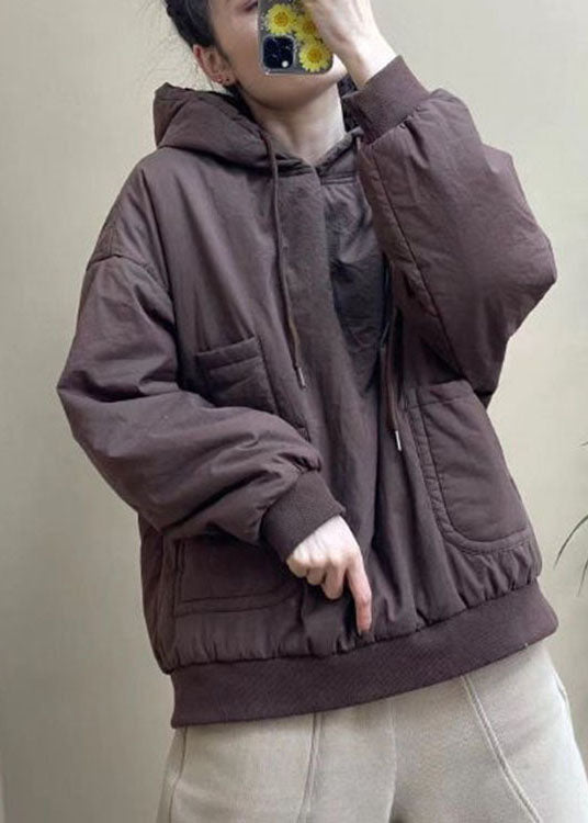 Blue Pockets Drawstring Winter Cotton Hooded Sweatshirt