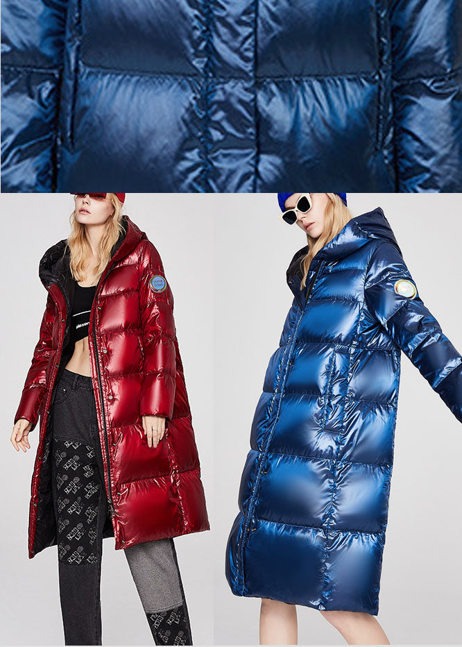 Blue Zippered Pockets Loose Winter Duck Down Coat