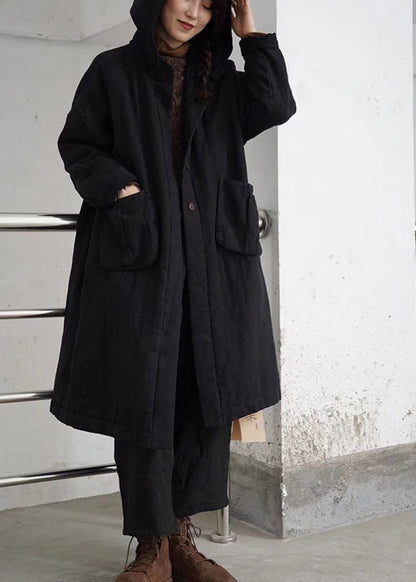 Chocolate Hooded Pockets Button Winter Cotton Parka