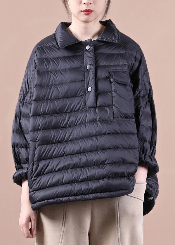 Loose Fitting Down Jacket Jackets Black Lapel Pockets Duck Down Coat