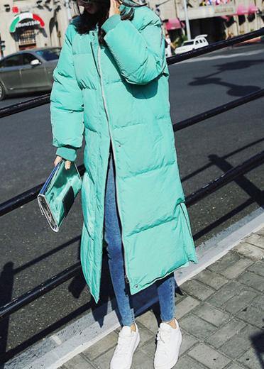 Loose Fitting Snow Jackets Winter Outwear Green O Neck Pockets Duck Down Coat