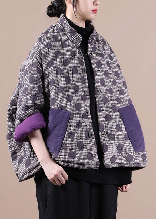 Purple Loose Button Cotton Coat Winter