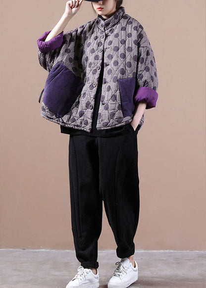 Purple Loose Button Cotton Coat Winter