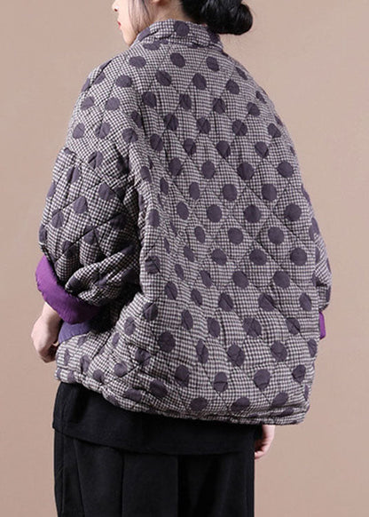 Purple Loose Button Cotton Coat Winter