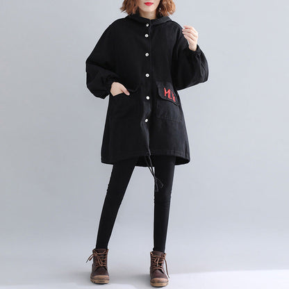 Black Parkas for Hooded Warm Winter Coat Embroidery Winter Coats