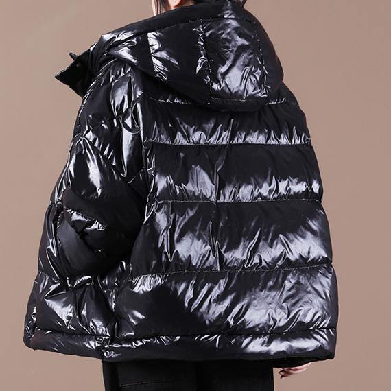 Black Down Coat Winter Loose-fitting Down Jacket Hooded Zippered Warm Coats