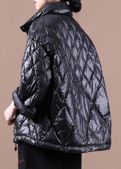Black Goose Down Coat Loose Fitting Snow Jackets Stand Collar Button Down New Jackets