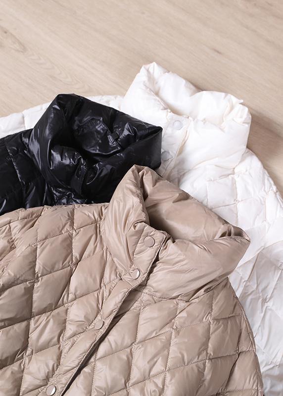 Black Goose Down Coat Loose Fitting Snow Jackets Stand Collar Button Down New Jackets