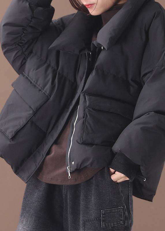 Black Goose Down Coat Down Jacket Winter Stand Collar Outwear