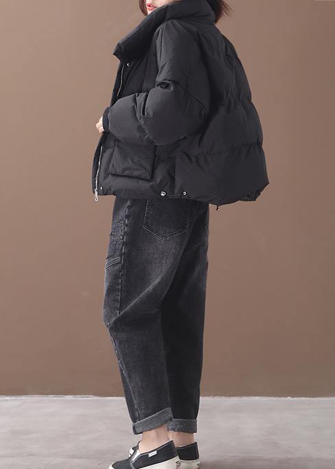 Black Goose Down Coat Down Jacket Winter Stand Collar Outwear